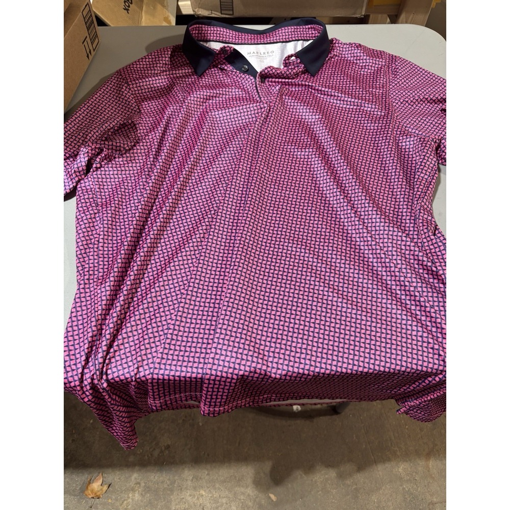 Maelreg Performance Polo Mens‎ 3XL Pink Short Sleeve Shirt Geometric Lightweight